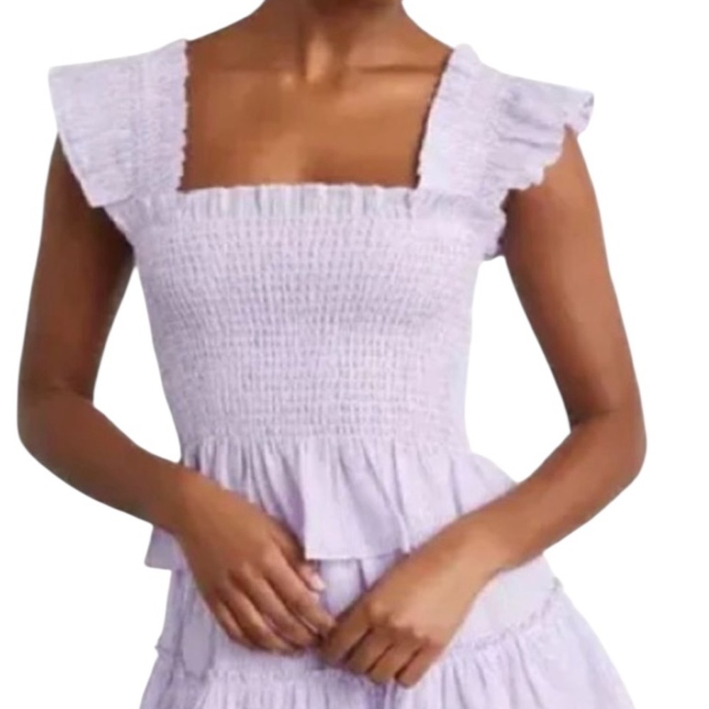 Hill House The Paz Top Linen Women's Size XL Lilac Stripe Smocked NWT